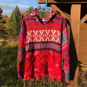 Alpaca wool Nepal hoodie magenta pink blue front pocket women’s medium / small